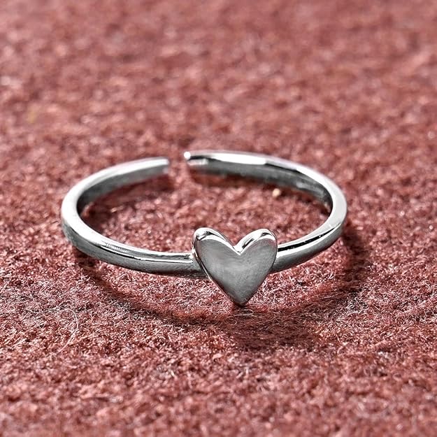 925 Sterling Silver Minimal Heart Finger Ring | Size Adjustable