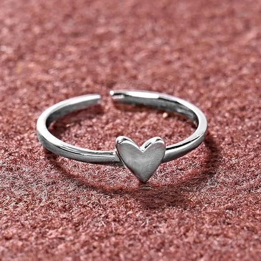 925 Sterling Silver Minimal Heart Finger Ring | Size Adjustable