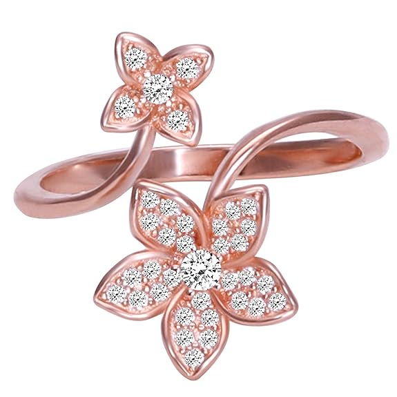 925 Silver Rose Gold Blooming Flower Ring, Adjustable