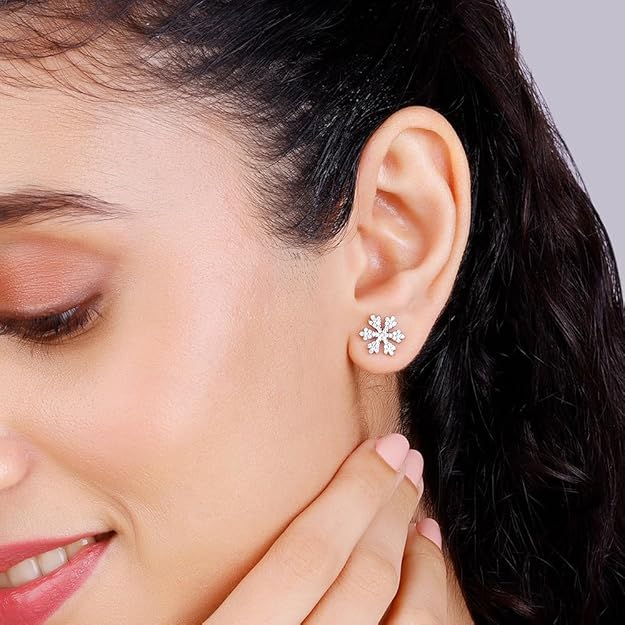 925 Silver Zircon Snowflake Earrings | Gifts for Girlfriend, Gifts for Women and Girls