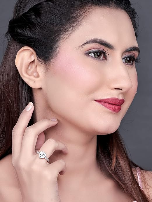 925 Sterling Silver Valentine Day Gift Cubic Zirconia Finger Ring For Women And Girls| With Authenticity Certificate, 925 Stamp