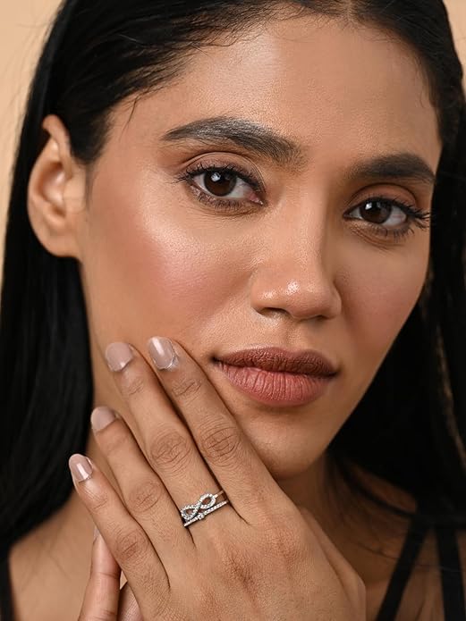 925 Sterling Silver Talia Double Banded studded Infinity Finger Ring | Size Adjustable