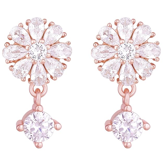 925 Silver Rose Gold Floral Earrings| Drops to Gift Women & Girls
