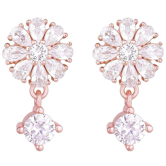 925 Silver Rose Gold Floral Earrings| Drops to Gift Women & Girls