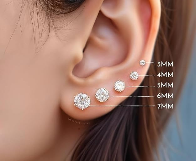 925 Silver Solitaire Screwback Stud Earrings | 925 Sterling Silver & Round Brilliant Cubic Zirconia Tops for Men Women