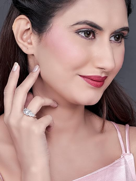 925 Sterling Silver Cubic Zirconia Finger Ring For Women And Girls | with Authenticity Certificate, 925 Stamp