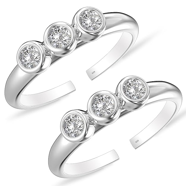 925 Sterling Silver CZ Toe Rings for Women | BIS Hallmarked Cubic Zirconia Classic Fancy Toe Ring