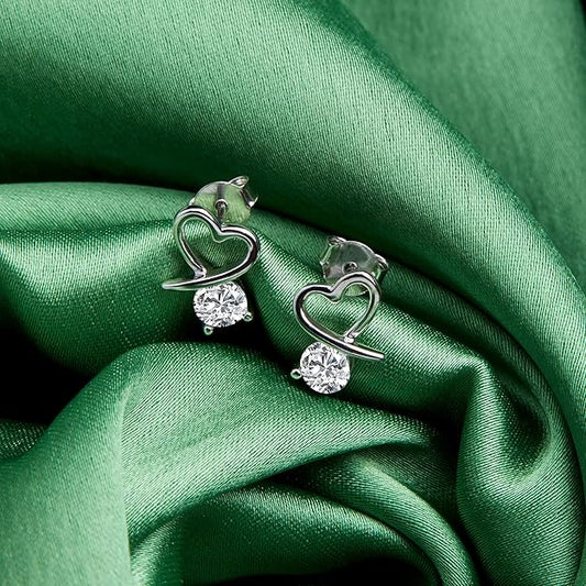 925 Silver Small Heart Drop Earrings Danglers studs | Gifts for Women & Girls