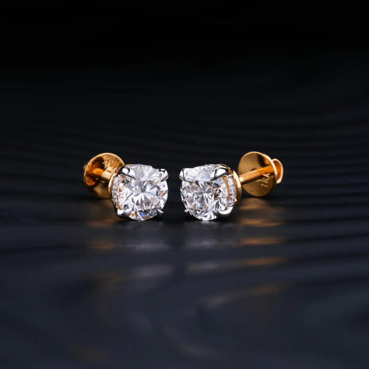 Round Diamond Stud Earrings | Gold-Plated Round Solitaire Stud Earrings | Gifts for Women and Girls
