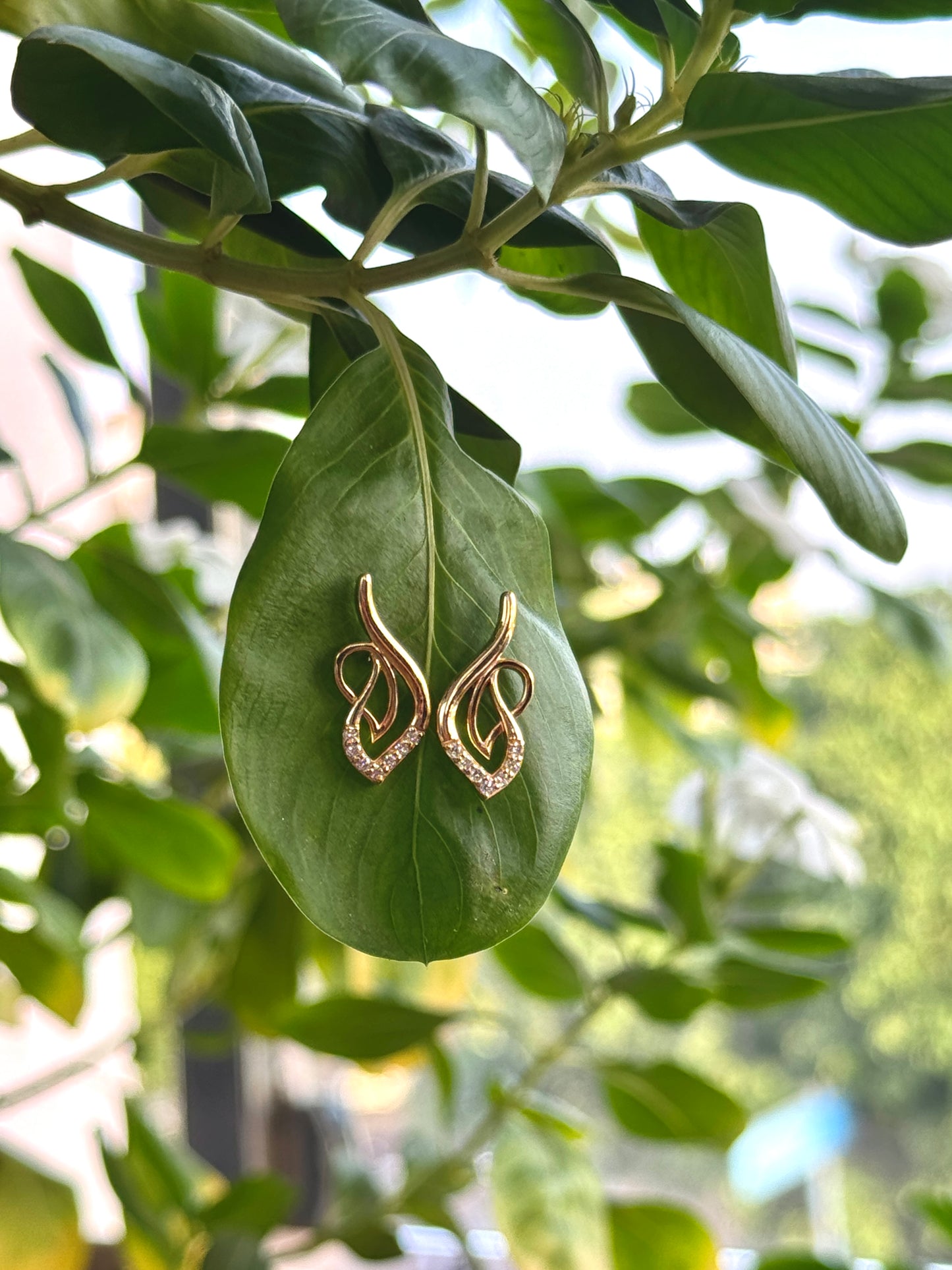 Gold Leaf Drop Earrings with Diamond Accents | Gifts for Girlfriend, Gifts for Women and Girls