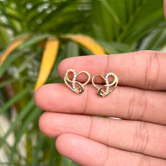 Gold Infinity Heart Stud Earrings with Diamond Accents | Gifts for Girlfriend, Gifts for Women and Girls