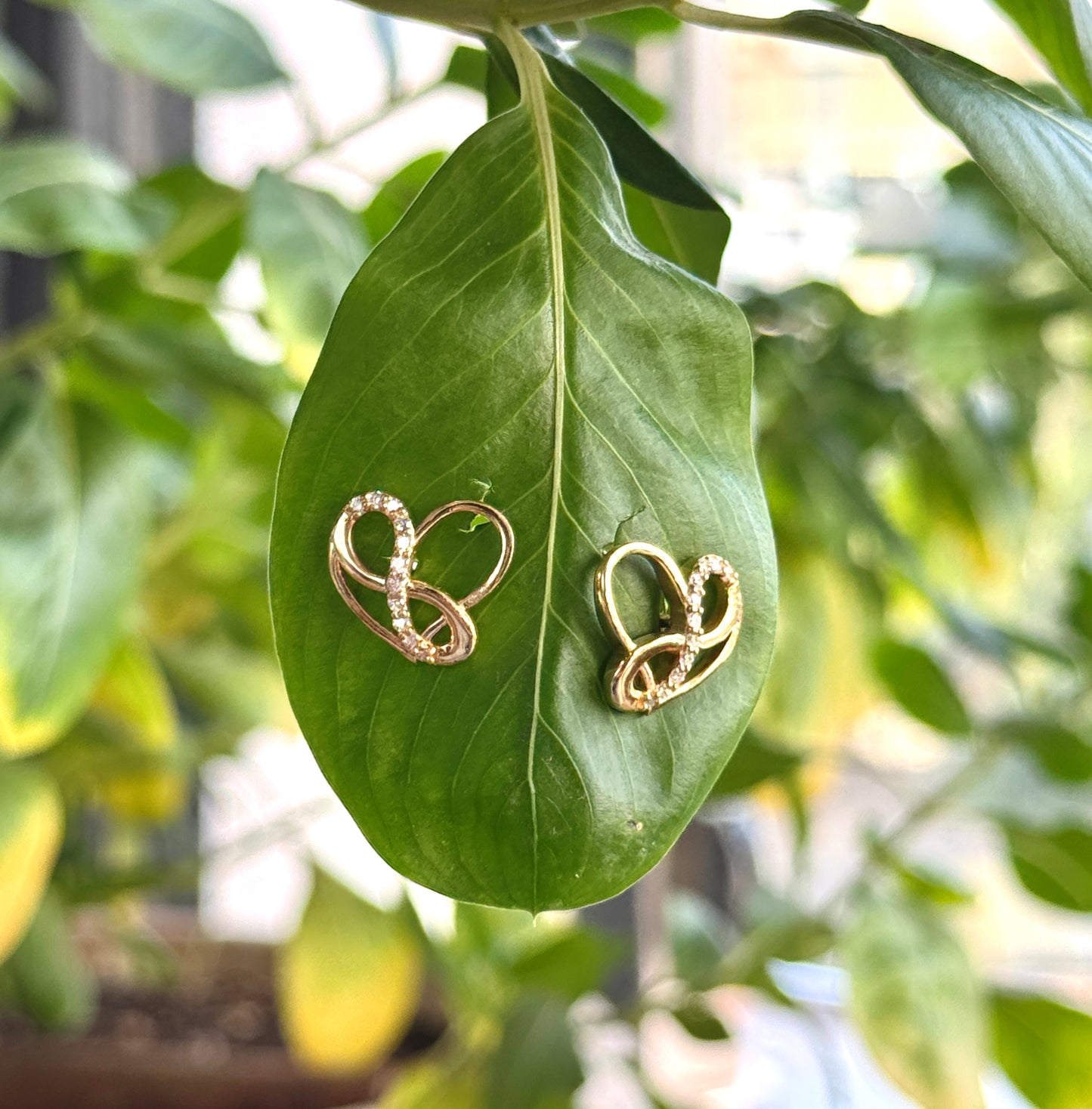 Gold Infinity Heart Stud Earrings with Diamond Accents | Gifts for Girlfriend, Gifts for Women and Girls