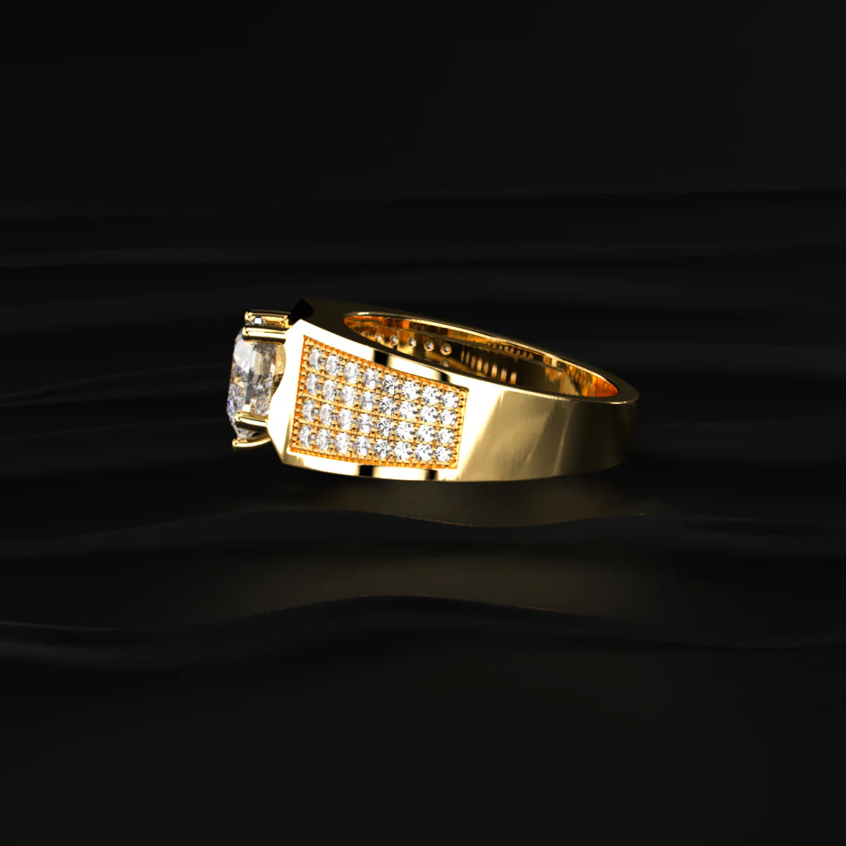Heart Shape Solitaire With Grain Setting Ring For Male | Gold Heart-Shaped Statement Ring