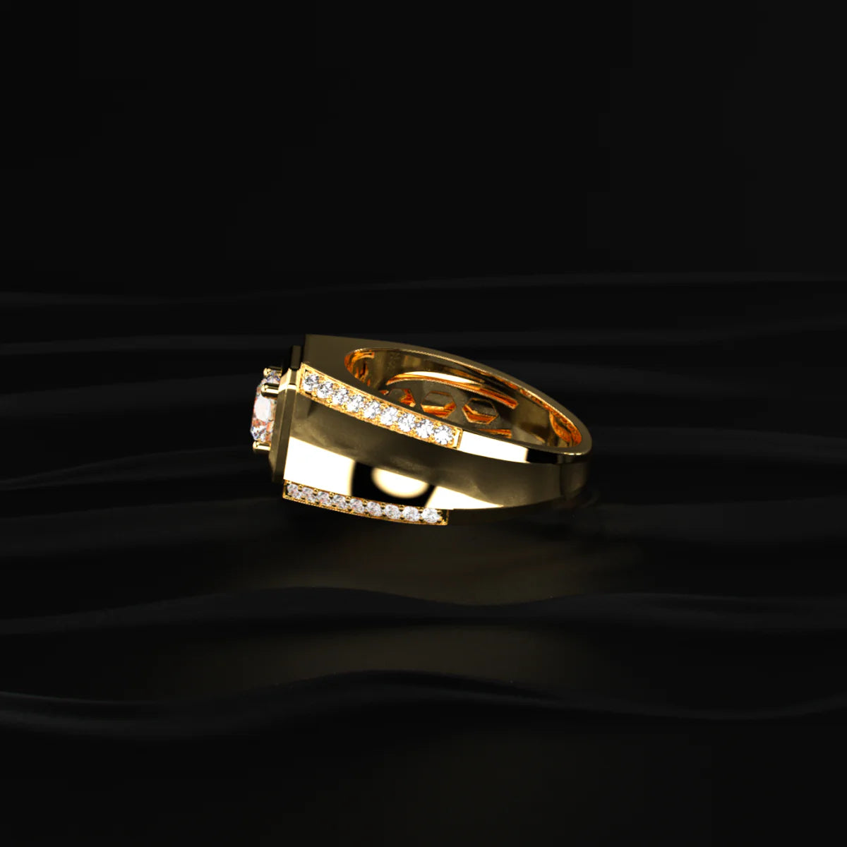 Round Solitaire Men's Ring With Accent Stone | Men’s 925 Sterling Silver Gold-Plated Solitaire Ring | Gift for Men & Boys