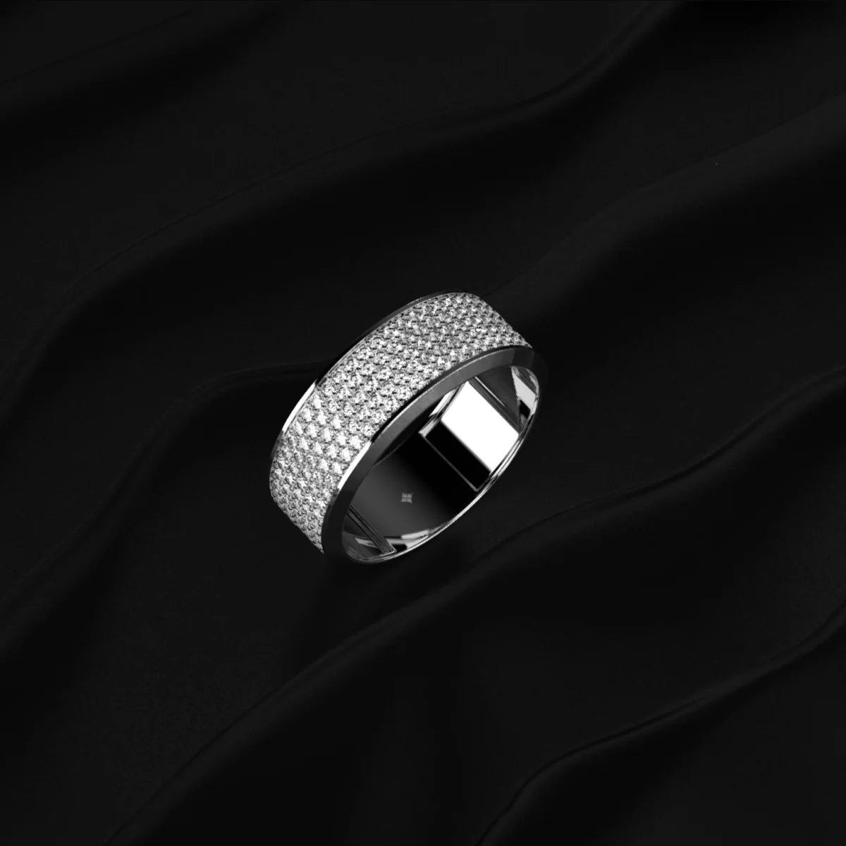 Multi Row Diamond Eternity Men's Band | Men’s Wide Pavé Band Ring in Sterling Silver | Gift for Men & Boys