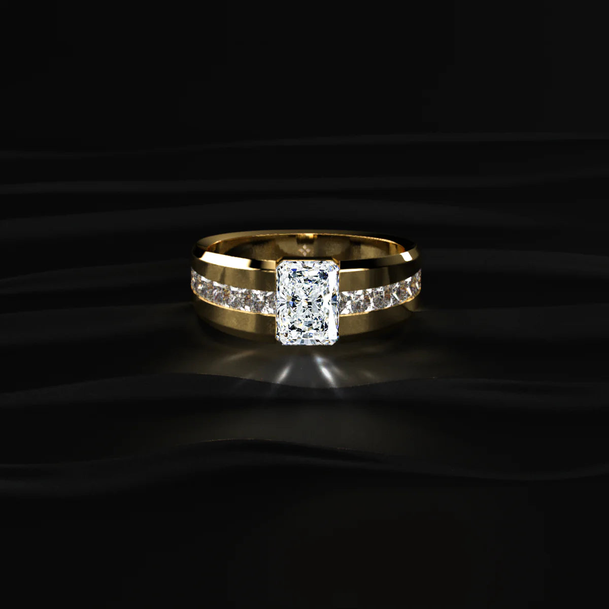 Radiant Cut Diamond Channel Men's Ring | Men’s Radiant-Cut Gold Ring with Channel | Gift for Men & Boys