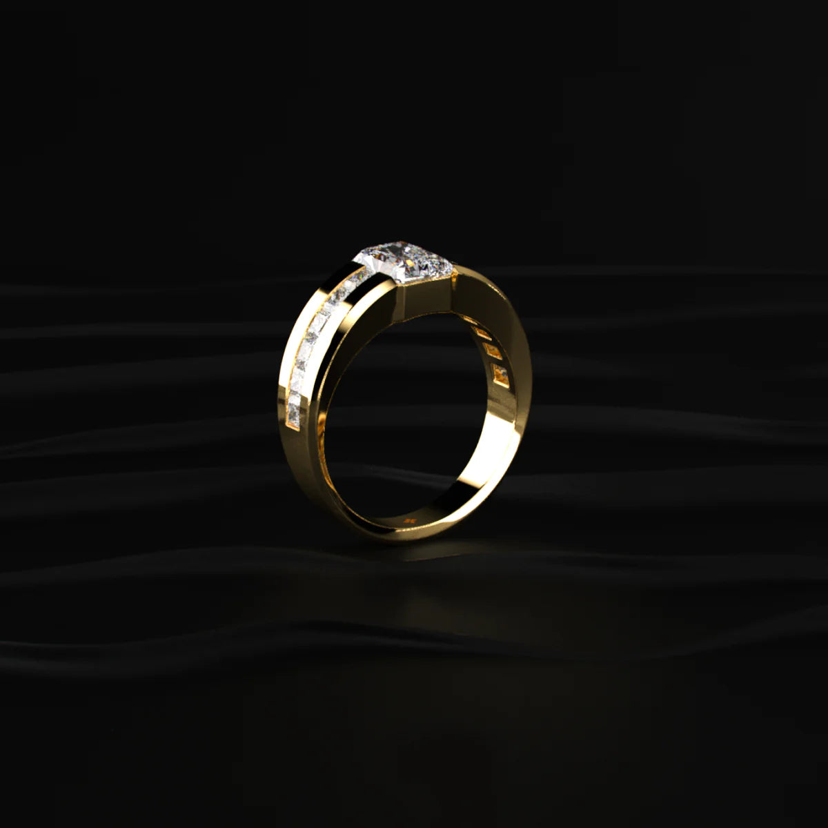Radiant Cut Diamond Channel Men's Ring | Men’s Radiant-Cut Gold Ring with Channel | Gift for Men & Boys