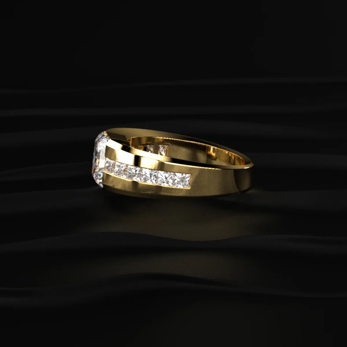Radiant Cut Diamond Channel Men's Ring | Men’s Radiant-Cut Gold Ring with Channel | Gift for Men & Boys