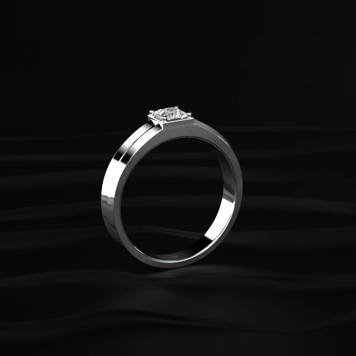 0.50 Ct Princess Men's Diamond Ring | Princess-Cut Solitaire Ring with Dual Band Design