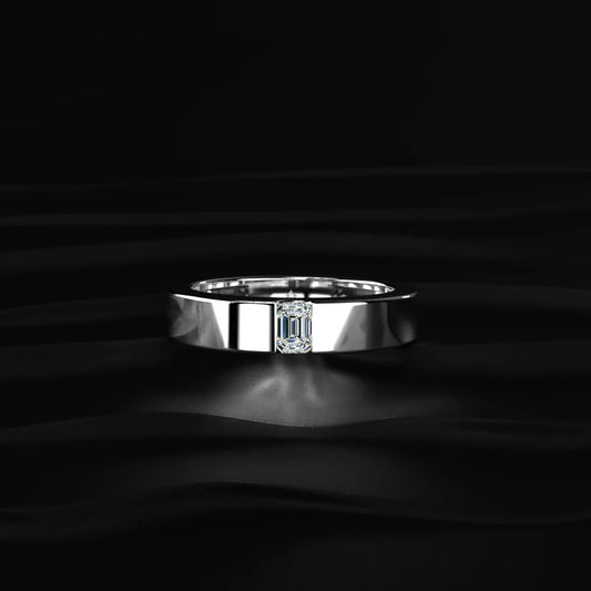 Emerald Cut Diamond Men’s Wedding Band |  Minimalist Silver Emerald-Cut Solitaire Men’s Ring