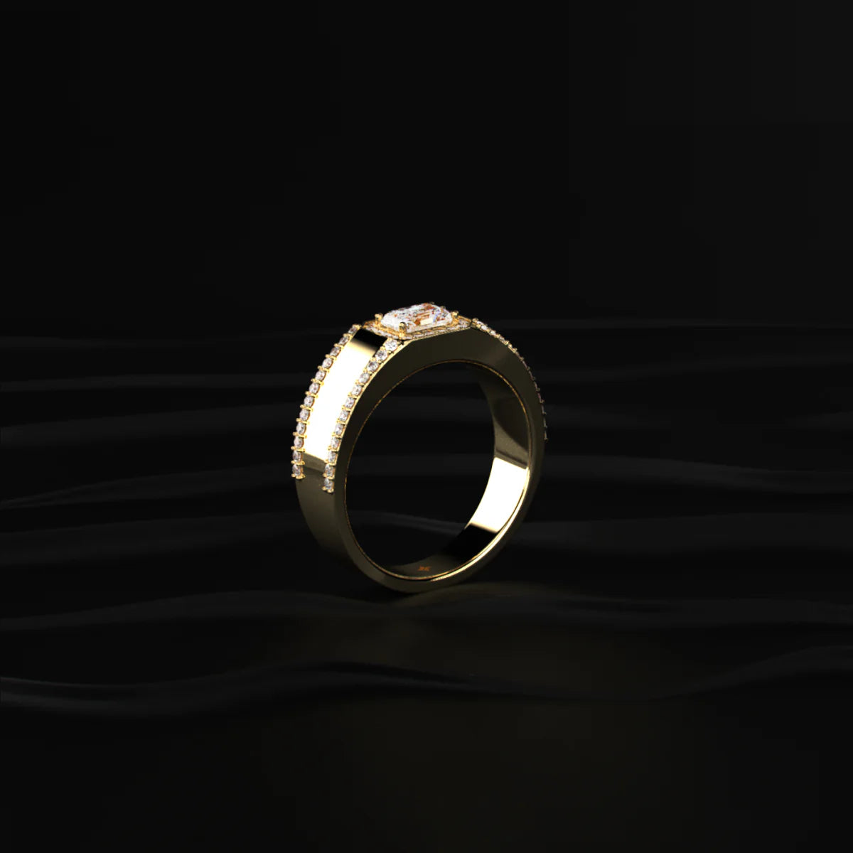 Radiant Solitaire Men's Ring With Accent Stone | Luxury Gold Radiant -Cut Halo Men's Ring