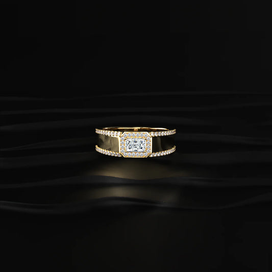 Radiant Solitaire Men's Ring With Accent Stone | Luxury Gold Radiant -Cut Halo Men's Ring