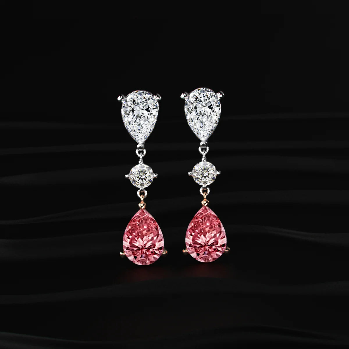 Sakura Pear shaped Pink Diamond Drop Earrings | Gifts for Women and Girls