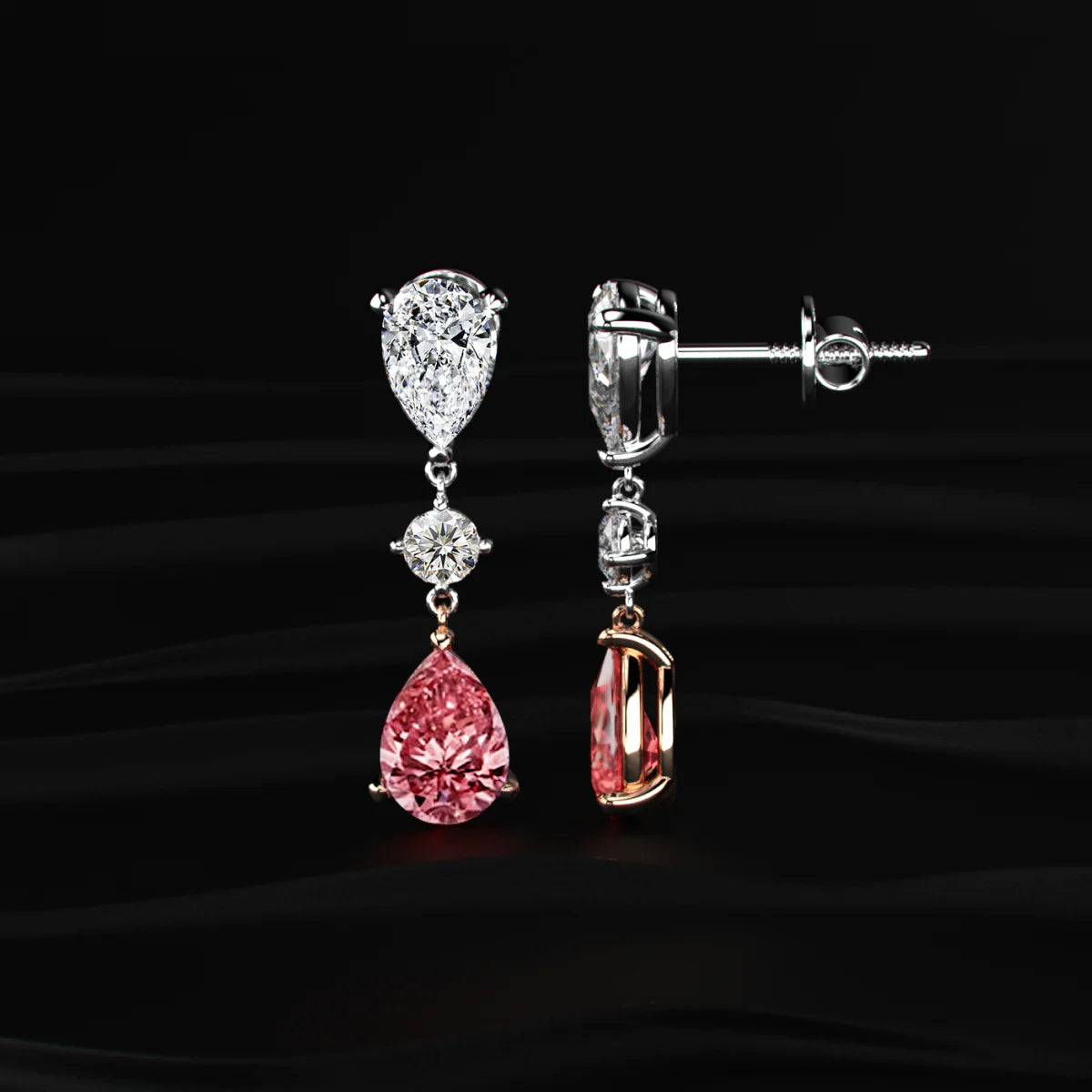 Sakura Pear shaped Pink Diamond Drop Earrings | Gifts for Women and Girls