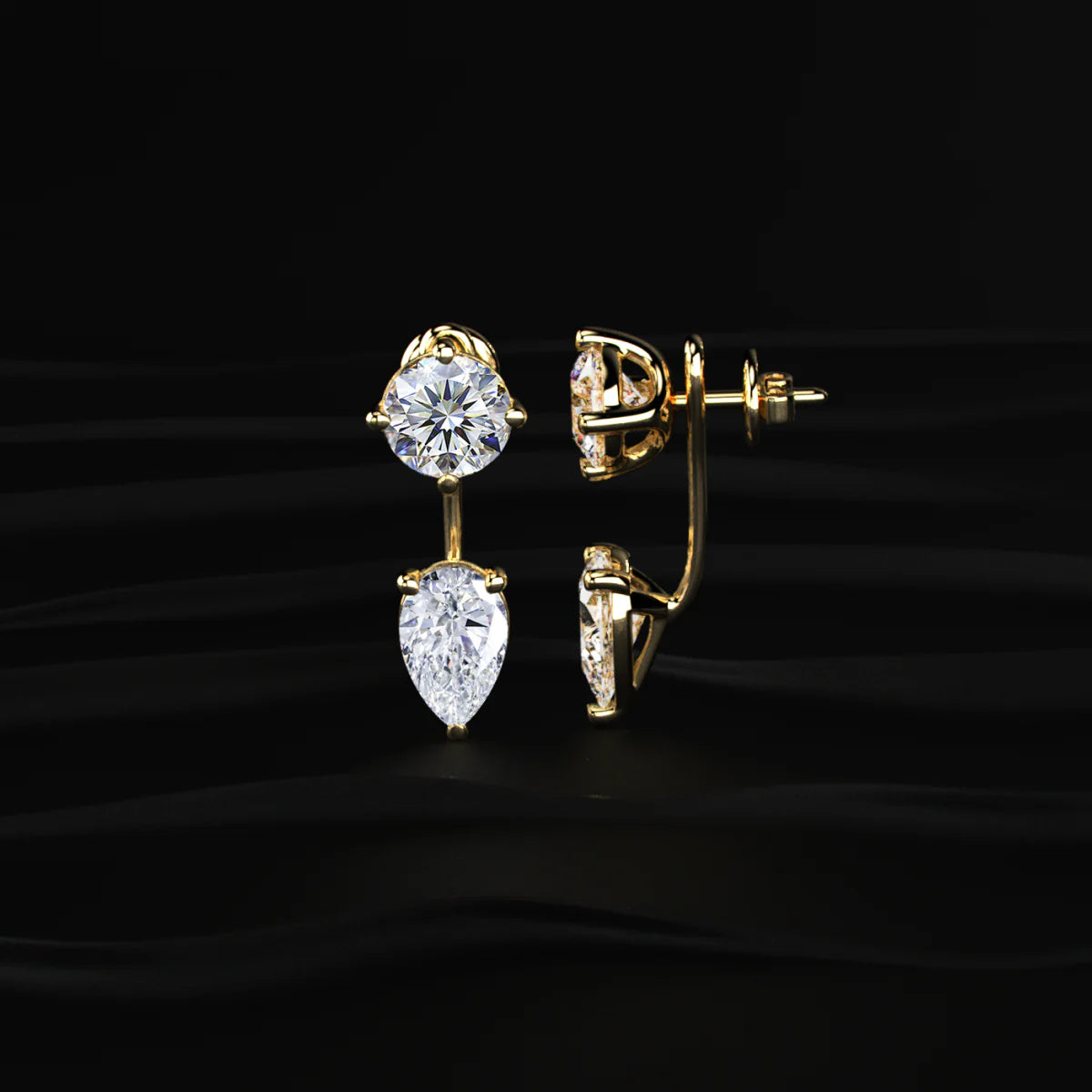 2 in 1 Round And Pear Solitaire Stud & Ear Jacket | Gifts for Women and Girls