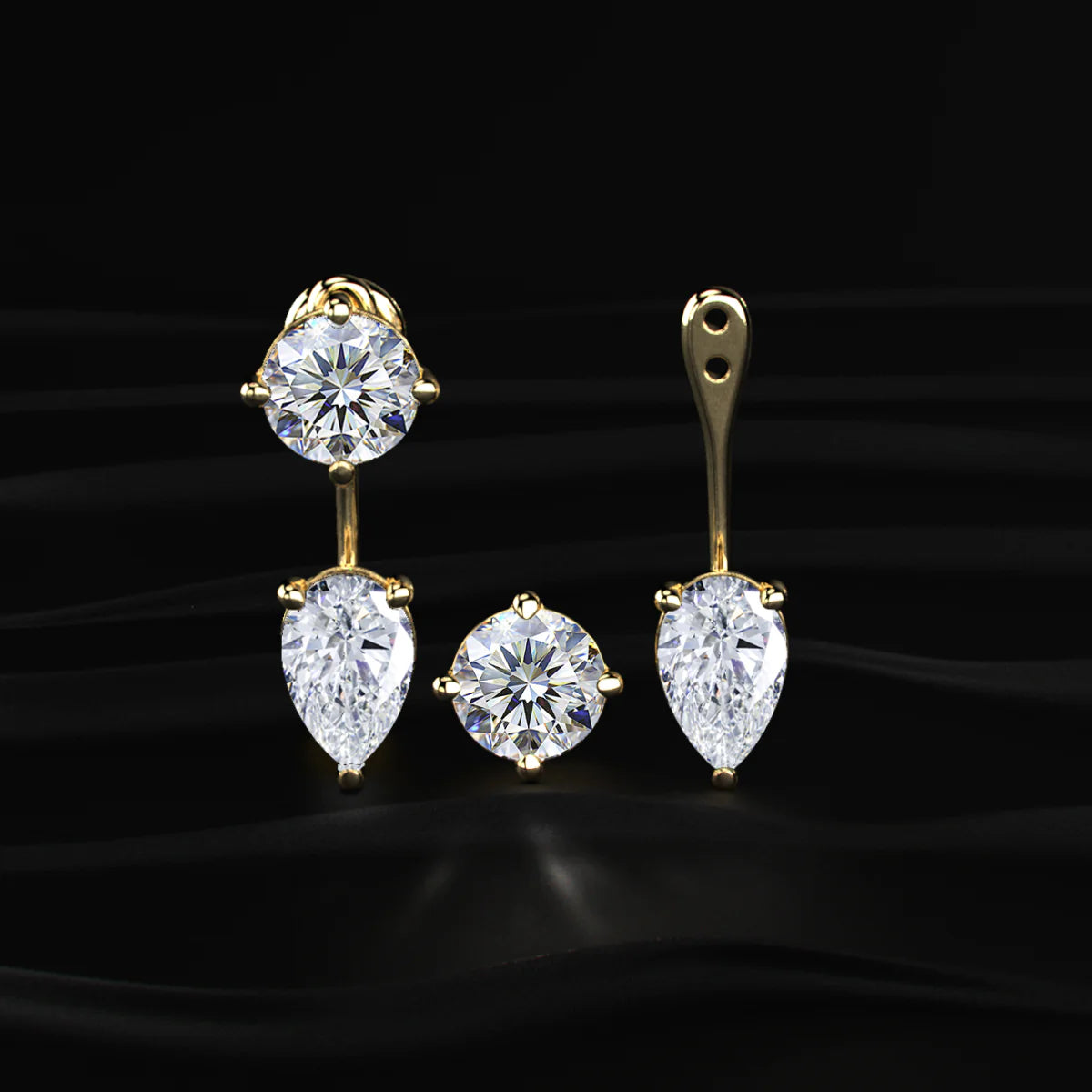 2 in 1 Round And Pear Solitaire Stud & Ear Jacket | Gifts for Women and Girls
