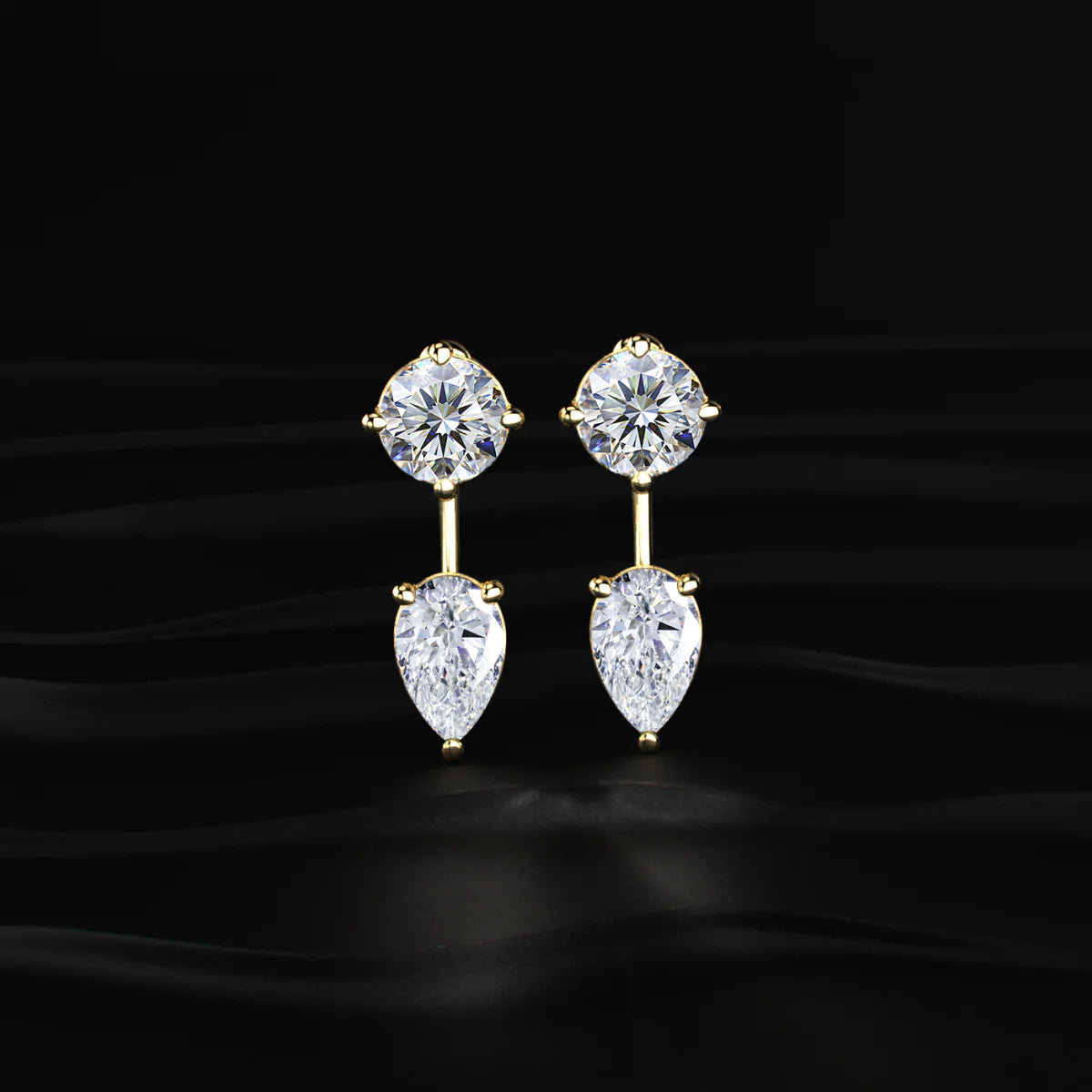 2 in 1 Round And Pear Solitaire Stud & Ear Jacket | Gifts for Women and Girls