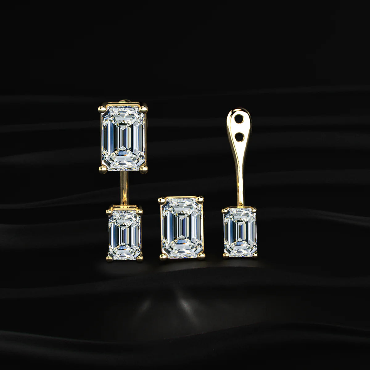 2 in 1 Dual Emerald Solitaire Stud & Ear Jacket | Gifts for Women and Girls
