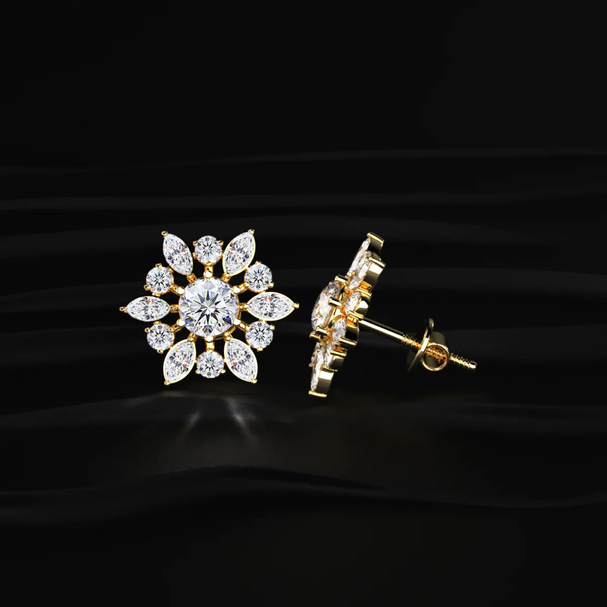 Round and Marquise Cluster Diamond Earring | Gifts for Women and Girls