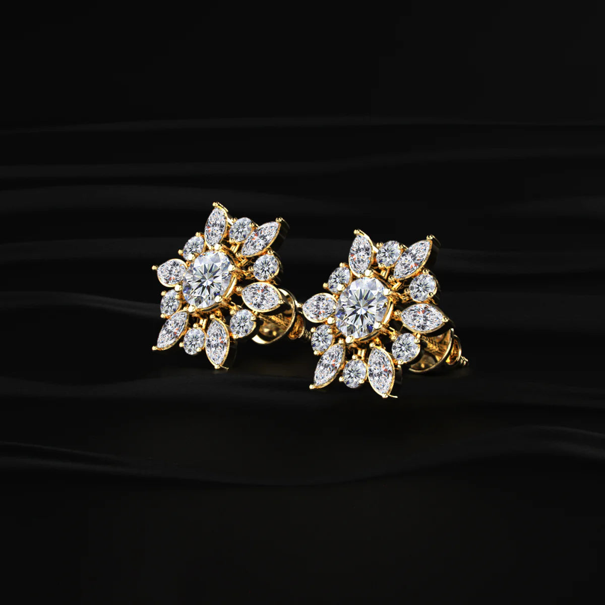 Round and Marquise Cluster Diamond Earring | Gifts for Women and Girls