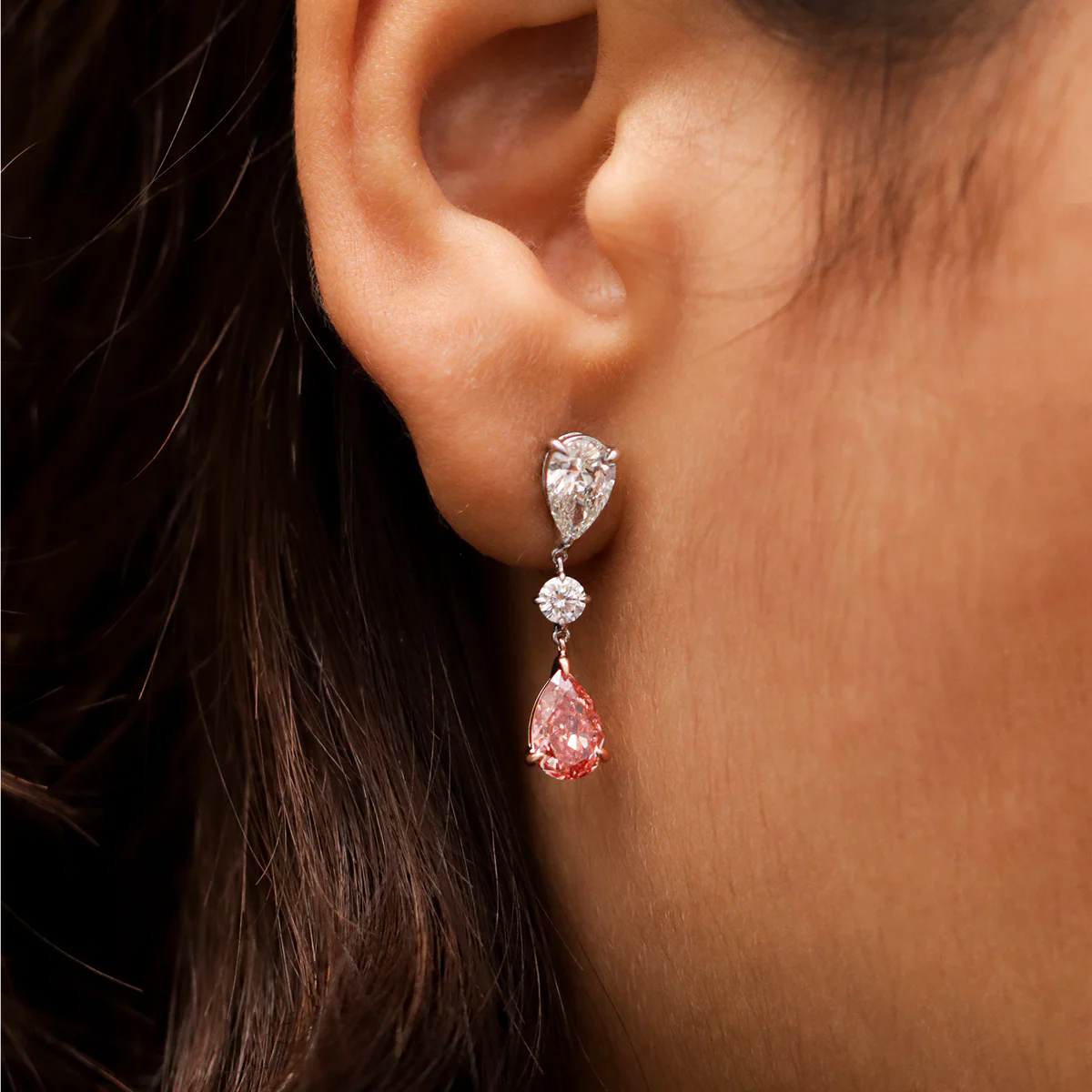 Sakura Pear shaped Pink Diamond Drop Earrings | Gifts for Women and Girls