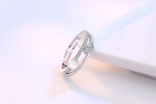 925 Sterling Silver Women's Ring | Double Heart Adjustable Ring