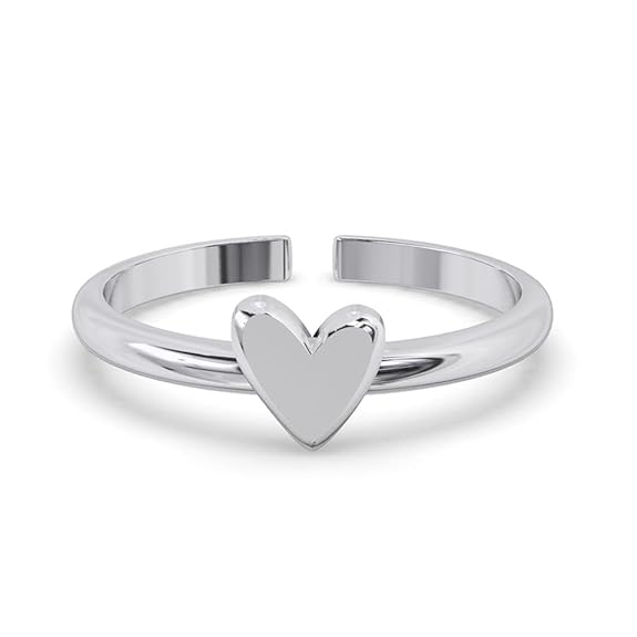 925 Sterling Silver Minimal Heart Finger Ring | Size Adjustable
