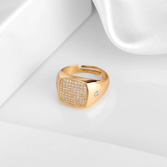 925 Sterling Silver Contemporary Ring | Gold Plated Shimmering Cubic Zirconia 's Gift Ideas-Men Ring