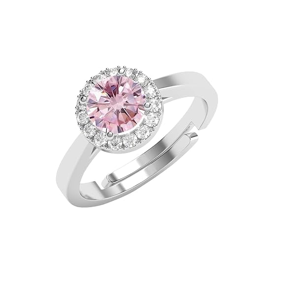 925 Sterling Silver Vega Pink Solitaire Halo Finger Ring