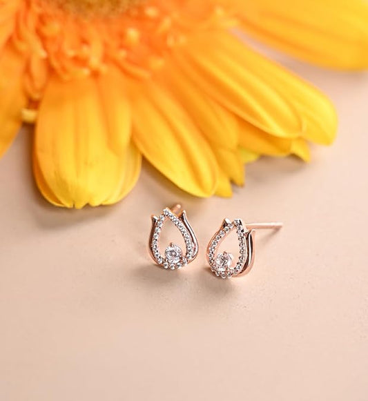 925 Sterling Silver Lotus Earrings | Rose Gold Plated, Swiss Zirconia | Gift for Women and Girls