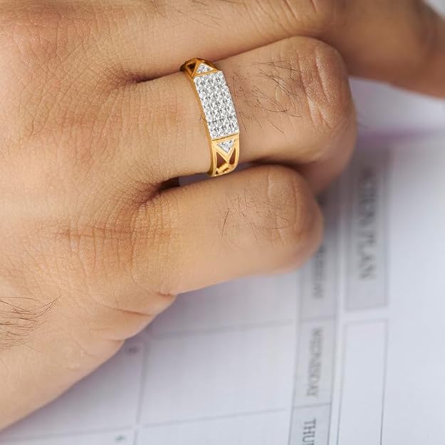 Men’s Gold-Tone Geometric Pavé Ring | Size Adjustable | Gift for Men & Boys