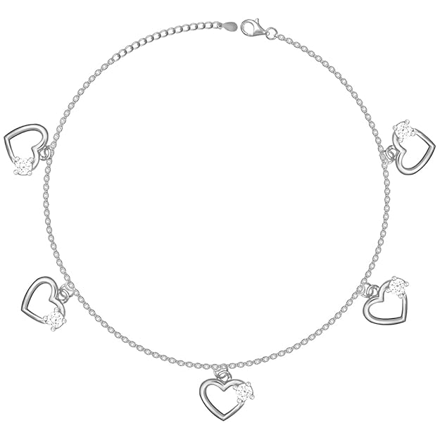 925 Silver Small Heart Charm Anklet, (Single) Gifts for Girlfriend, Gifts for Women & Girls