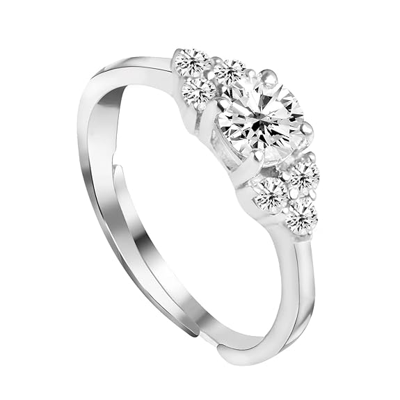 Sterling Silver Cute Ring with Adjustable Band | Rhodium Plated, Swiss Zirconia | Gift for Women & Girls