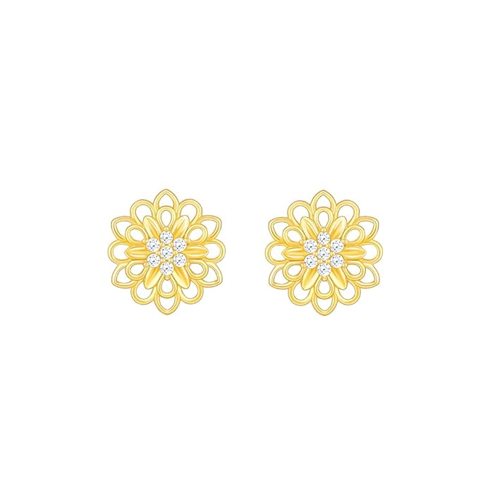 925 Silver Gold plated Blooming Flower Stud Earrings | Gifts for Girlfriend, Gifts for Women and Girls