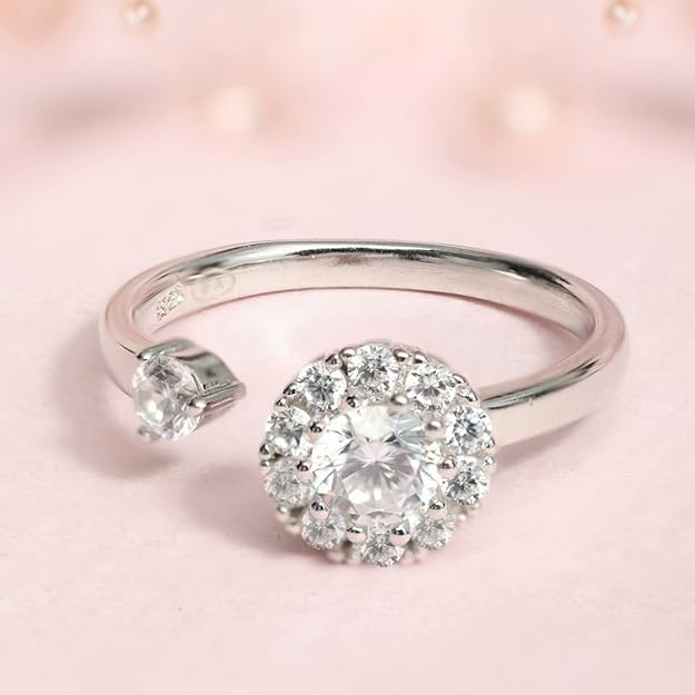 925 Sterling Silver Ring | Elegant Open Halo Ring in Silver Finish