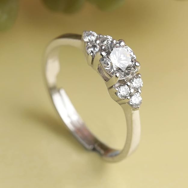 Sterling Silver Cute Ring with Adjustable Band | Rhodium Plated, Swiss Zirconia | Gift for Women & Girls