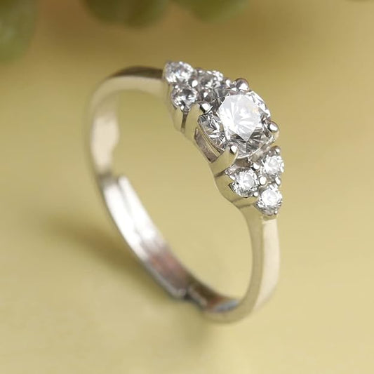 Sterling Silver Cute Ring with Adjustable Band | Rhodium Plated, Swiss Zirconia | Gift for Women & Girls