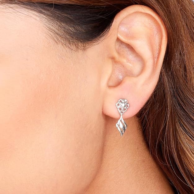 925 Silver Floral Twist Earrings| Drops to Gift Women & Girls | With Certificate of Authenticity and 925 Stamp