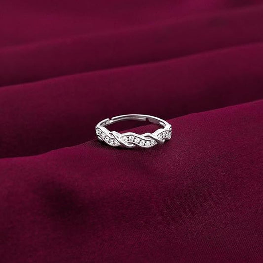 Silver Zircon Winding Wave Ring, Adjustable | Gifts for Women and Girls | With Certificate of Authenticity and 925 Stamp
