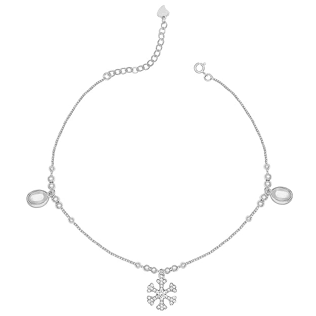 925 Silver Zircon Snowflake Anklet, (Single) Gifts for Girlfriend, Gifts for Women & Girls